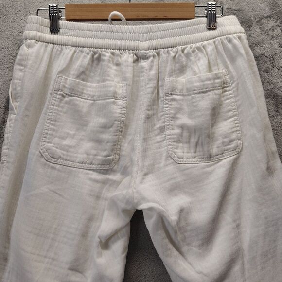 Old Navy Women's Ivory Drawstring Linen Blend Cuffed Pants Size M Coastal - Picture 9 of 10